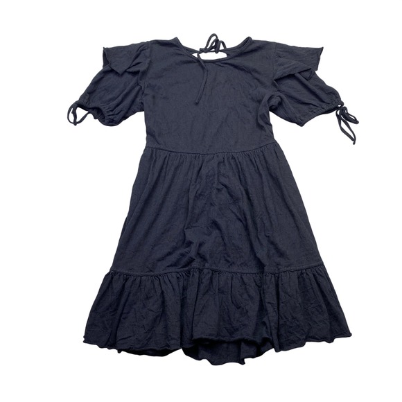 Free People Dresses & Skirts - Free People FP Beach Black Open Back Ruffle Mini Dress Sz S Textured Boho Summer